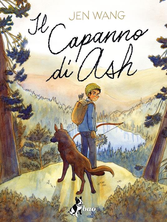 una foto di un ragazzo e un cane nel bosco