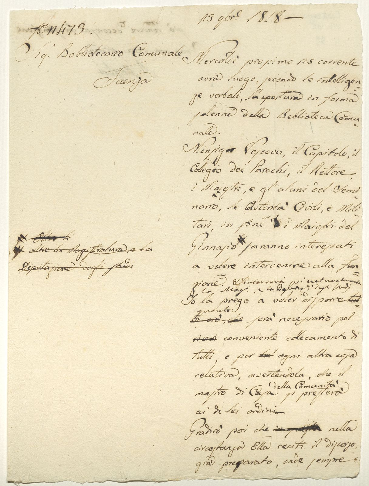 Pietro Mazzolani a Giovanni Gucci (23 novembre 1818)