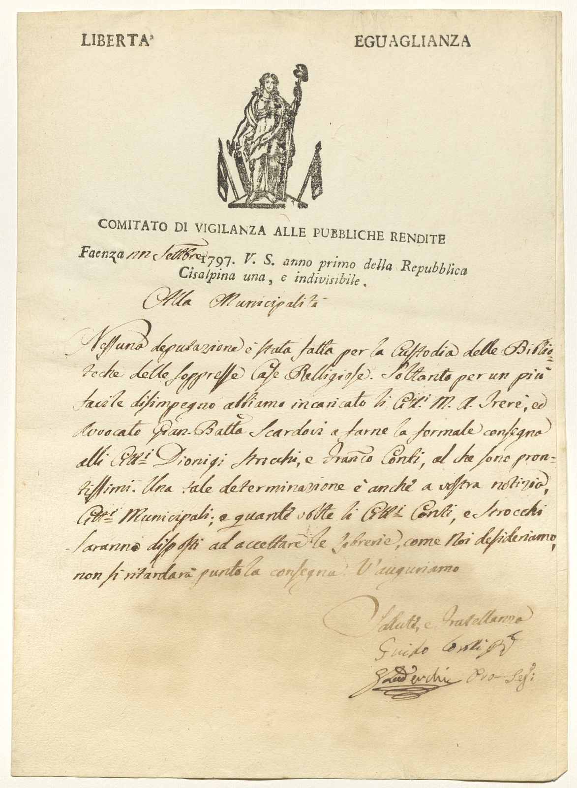 Guido Conti e Giacomo Laderchi alla Municipalità (22 settembre 1797)