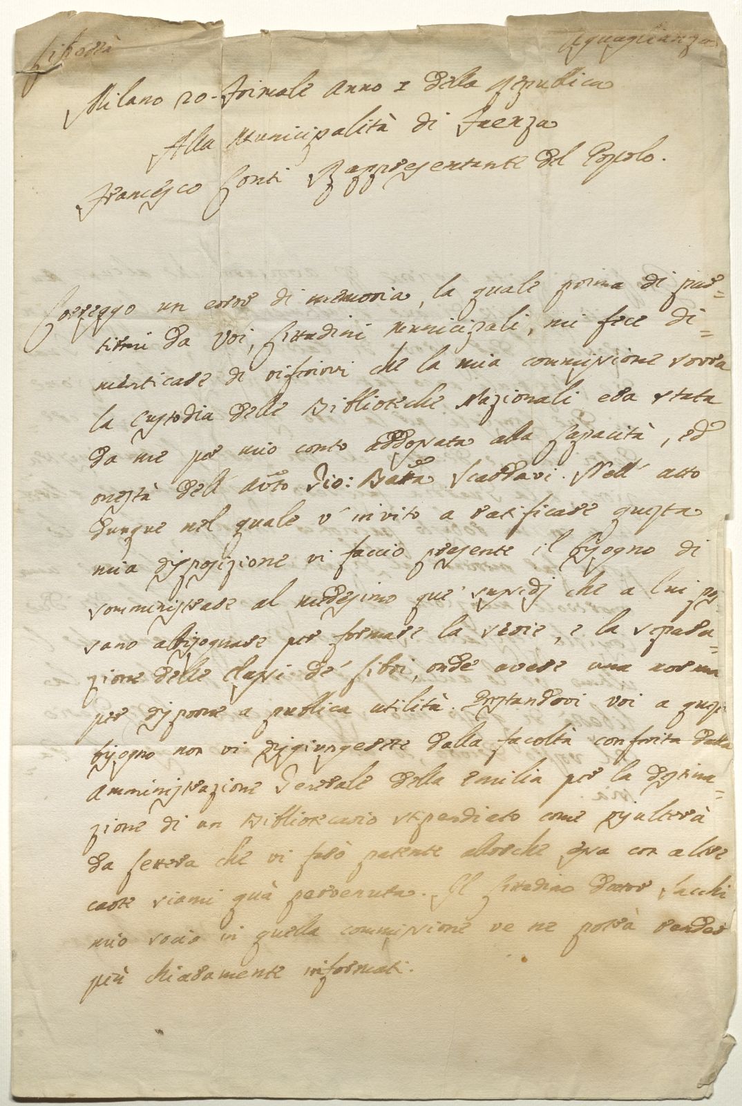 Francesco Conti alla Municipalità (Milano, 10 dicembre 1797) r