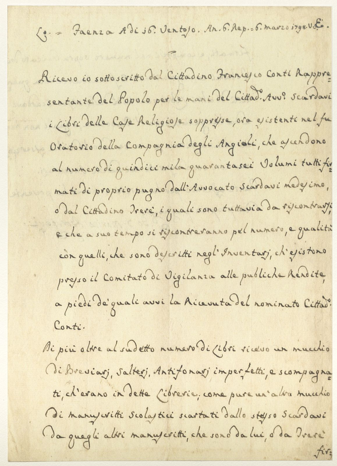 Marino Borsieri alla Municipalità (6 marzo 1798), copia