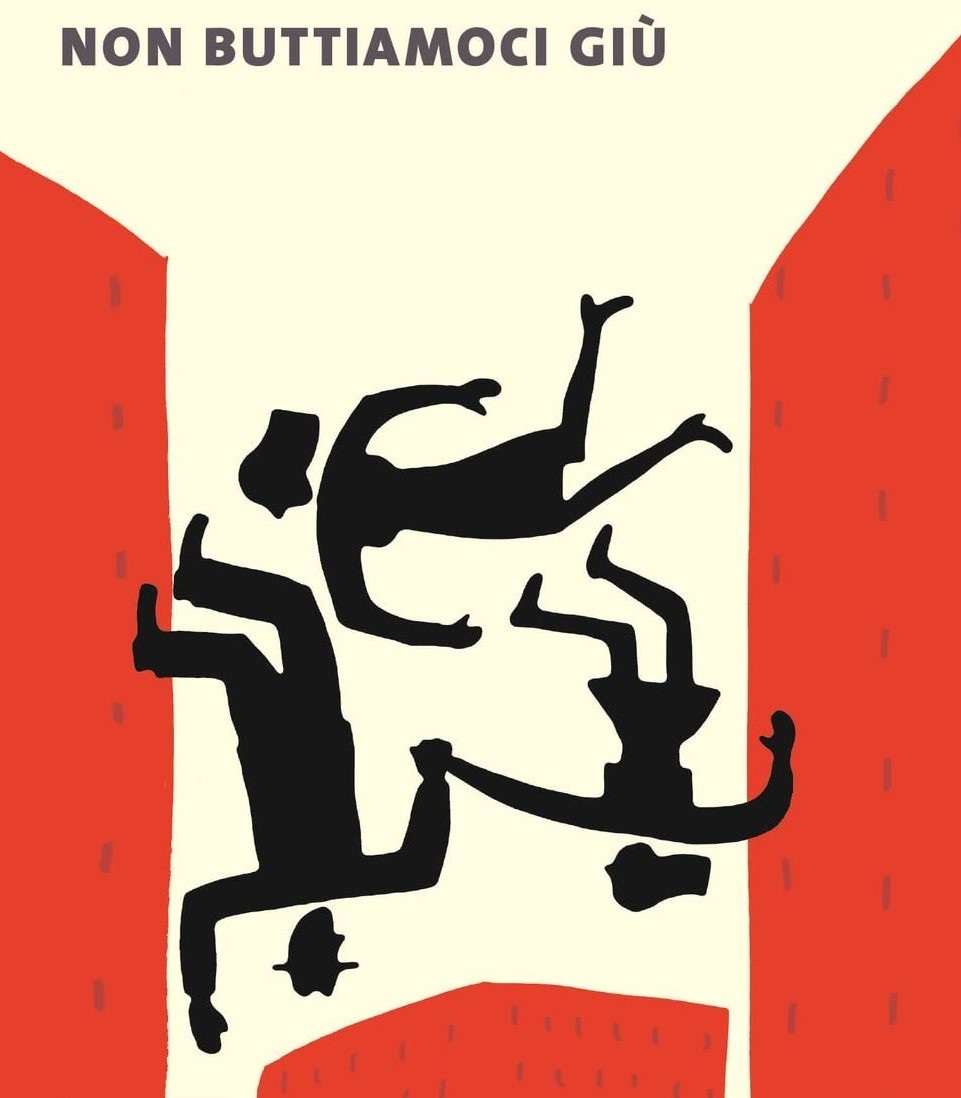 a poster of two people jumping off a cliff
